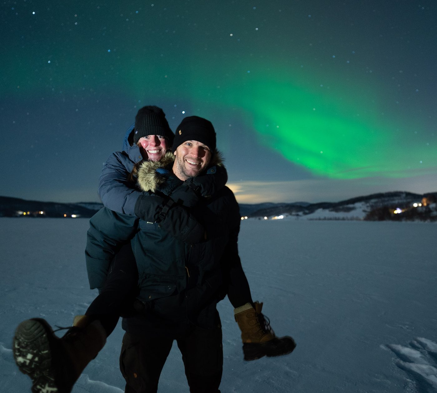 Allie and Chase under the northern lights