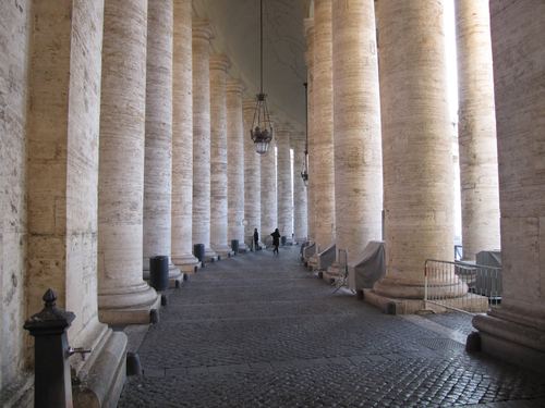 In the middle of the columns